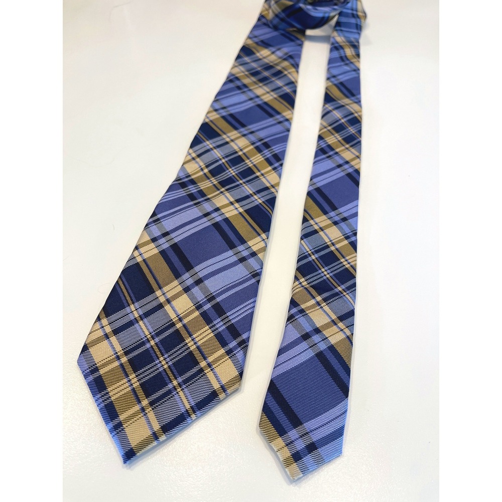 Chaps Plaid Blue Yellow Silk‎ Mens Tie Preppy
